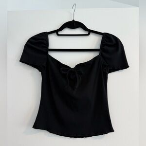 Superdown Black Ribbed Top with Bow Detail